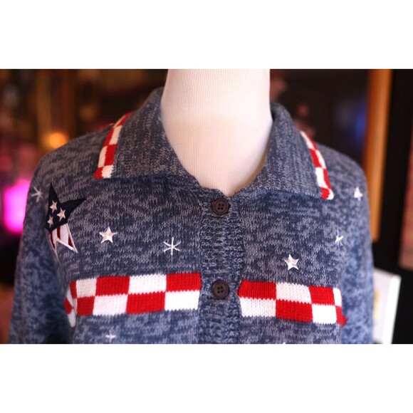 Vintage Americana Flag Red White & Blue Patriotic Inauguration Cardigan Sweater - Picture 12 of 12